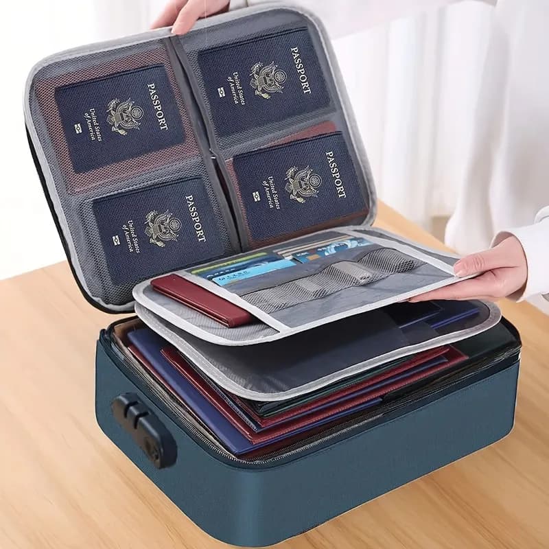 Borsa portadocumenti con serratura, organizer con cerniera a 3 strati con serratura combinata per documenti portatili, organizer da scrivania durevole per cartella da ufficio