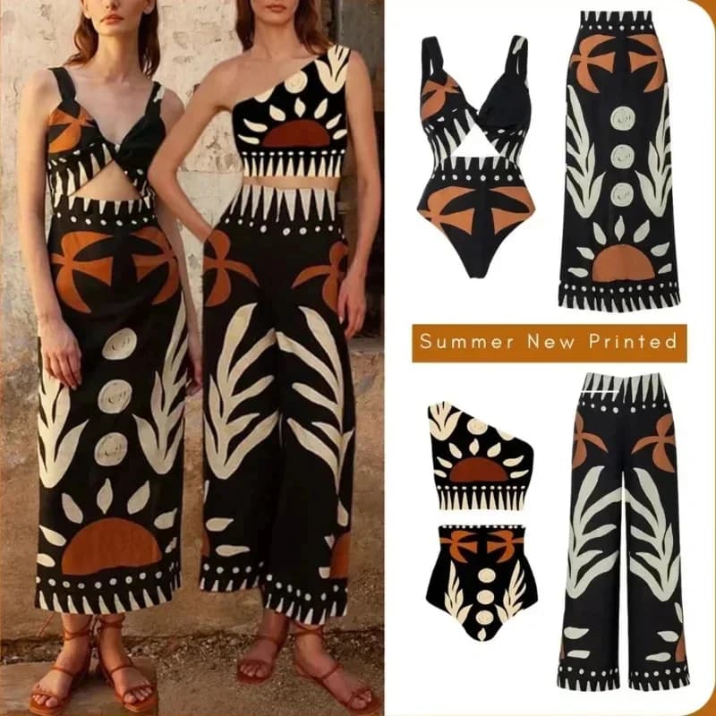 Sexy bird print crochet bikini high waist 3 pieces women fashion set digs out entire costumes 2024 new beach will beng monokini