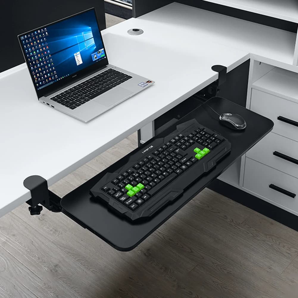 Cassetto Estraibile per Tastiera con Supporto a Morsetto a C e Vassoio per Mouse, Piattaforma Scorrevole Regolabile in Altezza per Computer