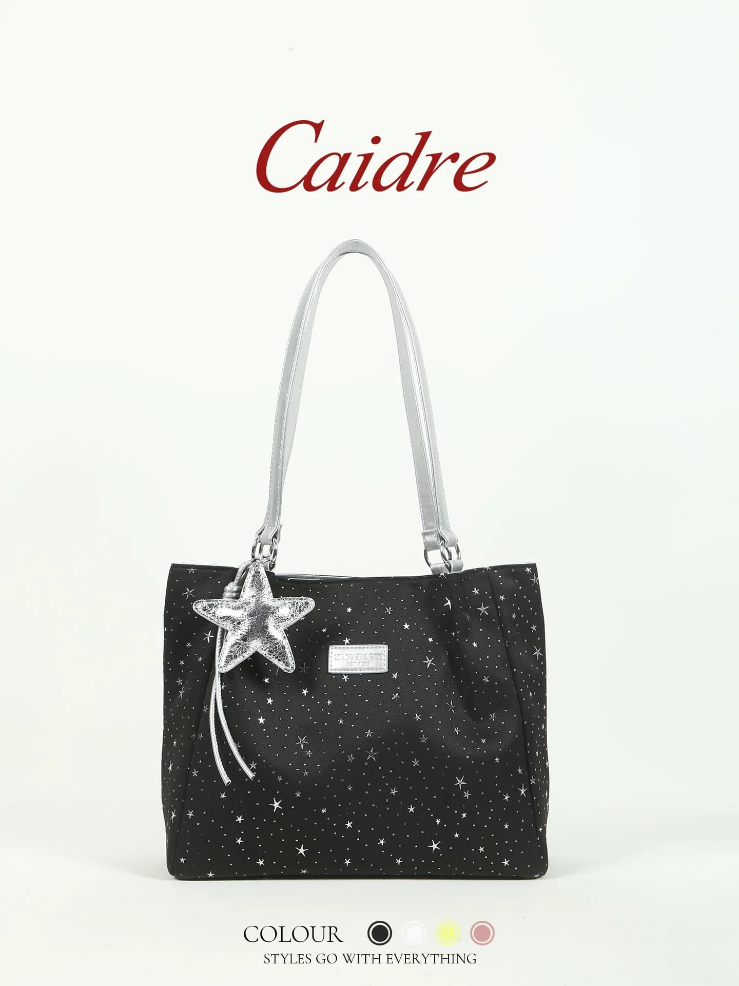 Caidre Korean Style Canvas Tote Bag Women's Commuter Shoulder Bag Polka Dot Large Handbag Pure Color Soft Square Shape