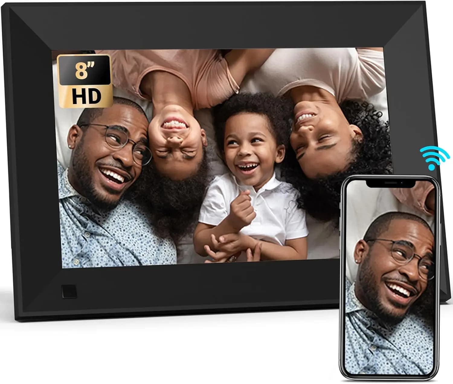 8 Inch Touch Screen Digital Picture Frame, 1280x800 HD WiFi Photo Frame, 16GB, Share via App/USB/SD, Auto-Rotate, Black