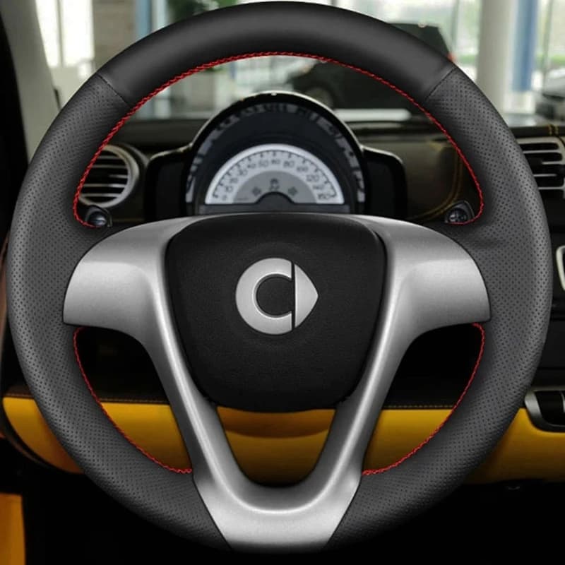 Coprivolante per auto cucito a mano in pelle artificiale nera per Smart Fortwo 2009-2013 Smart Forjeremy 2013