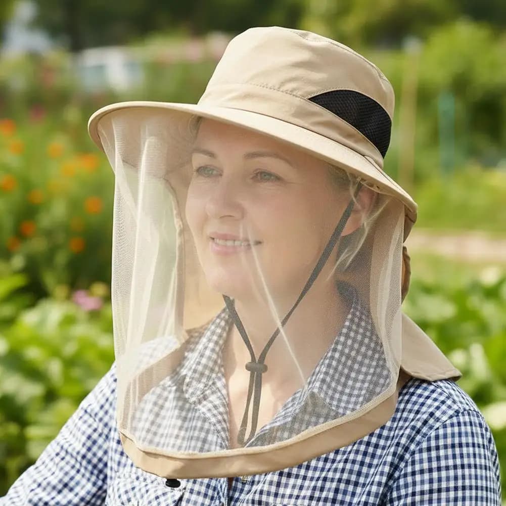 Cappello Unisex Pieghevole con Rete Antizanzare Nascosta, Protezione da Insetti e Api, Cappello Casual da Pesca e Protezione Solare per Esterni