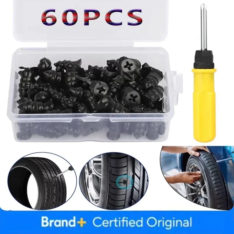 Kit di Riparazione Pneumatici Universale per Auto e Moto, 10-60 Pezzi, Chiodi per Riparazione Tubeless, Accessori Auto