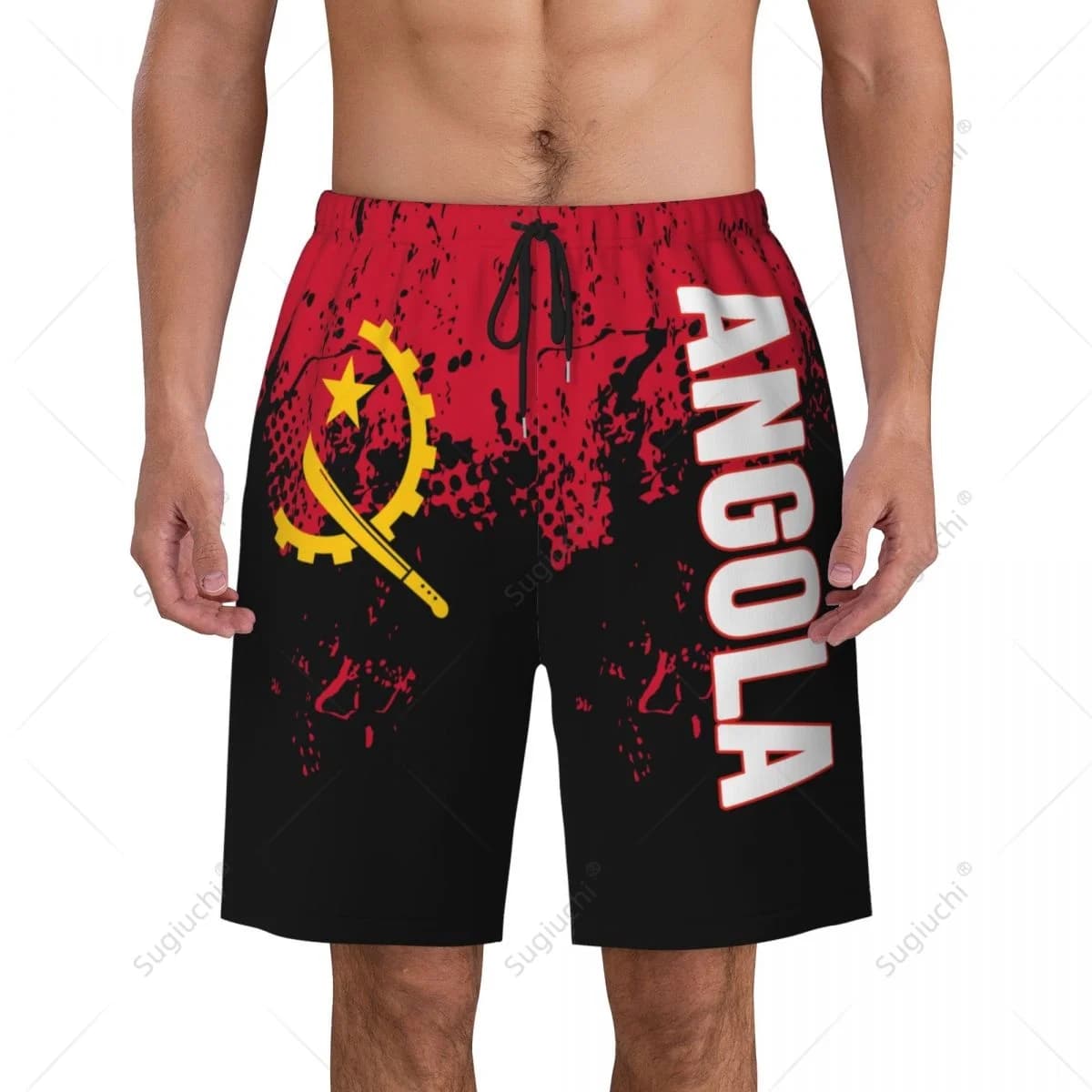 Pantaloni da spiaggia bandiera Angola da uomo pantaloncini da surf surf ragazzi calcio ciclismo costumi da bagno in esecuzione poliestere