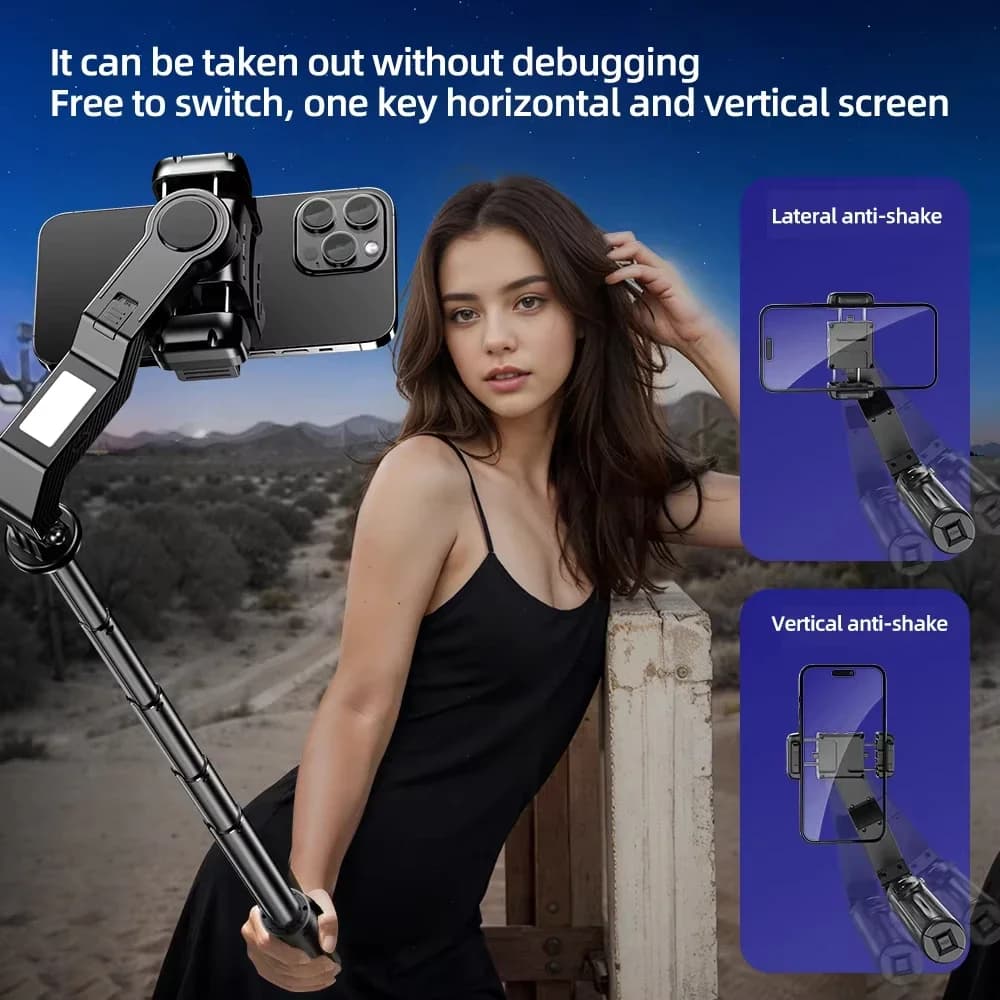 Stabilizzatore gimbal portatile per smartphone, stabilizzatore per fotocamera, selfie stick, treppiede, telecomando wireless per iPhone e Android