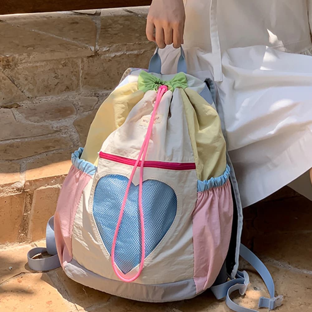 Zaino per Donne e Ragazze, Borsa Scolastica con Coulisse, Zaino per Laptop con Tracolla Regolabile in Nylon, Zaino da Viaggio e Scuola