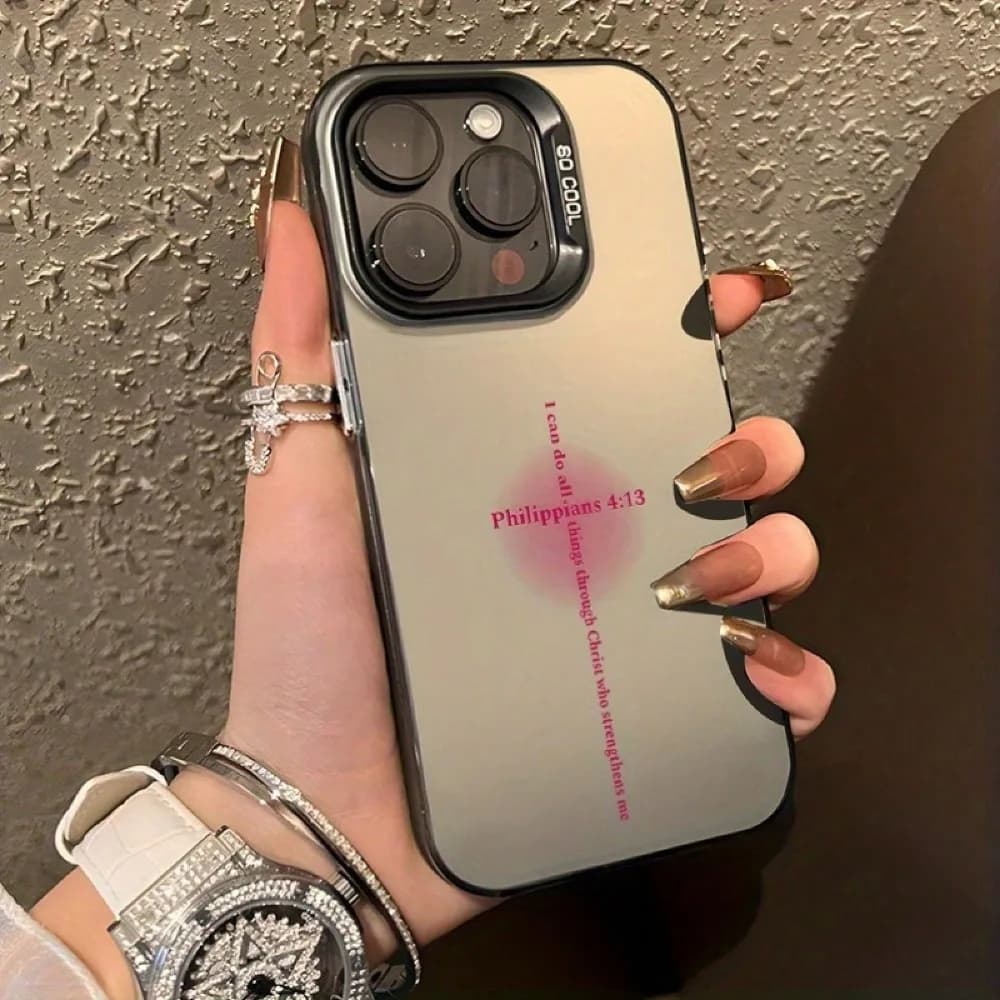 Pink Aesthetic Christian Pattern Laser Matte Protective Phone Case Suitable For IPhone 16, 15, 14, 13, 12, 11, XS, XR, X, 7, 8,