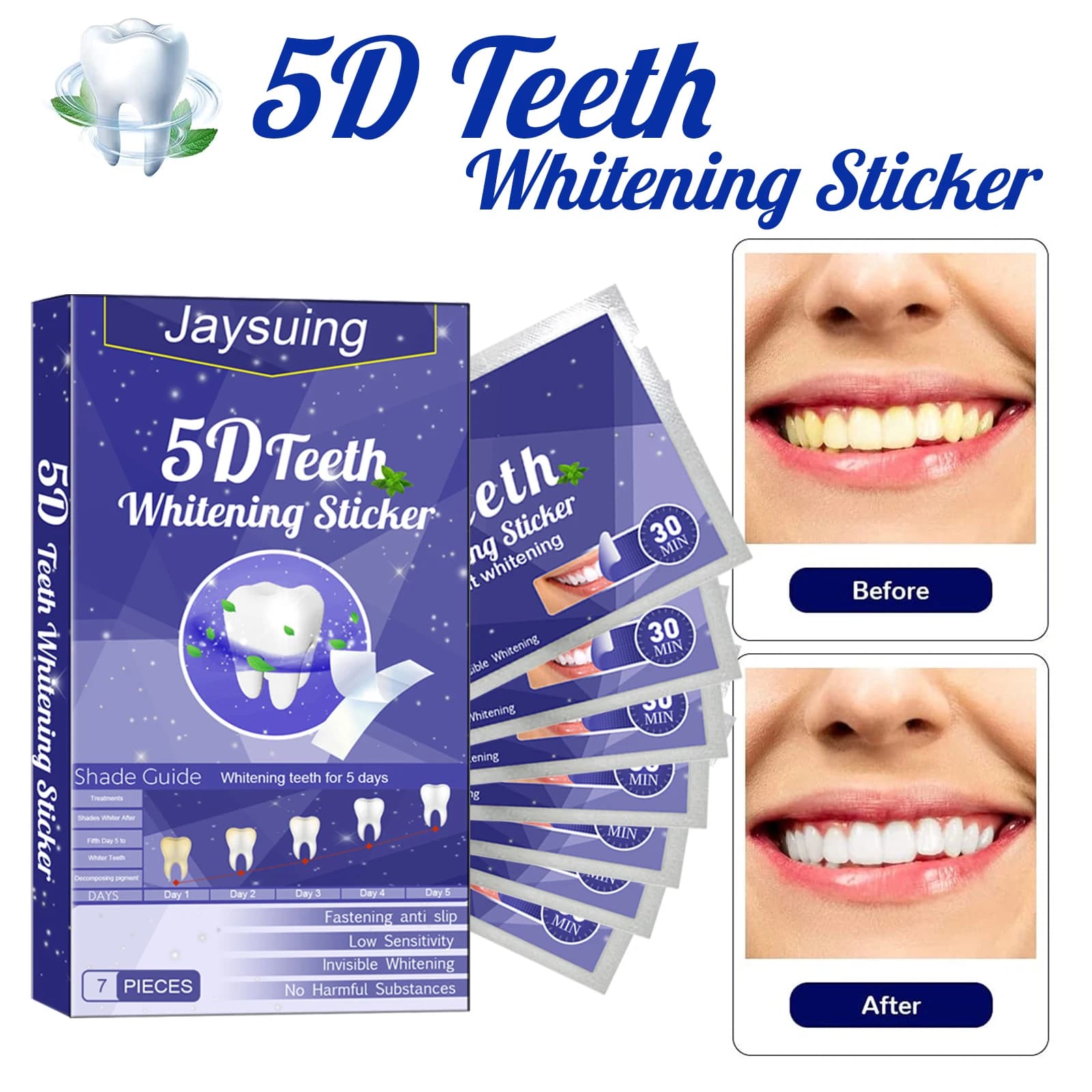 5D Teeth whitening sticker Slinging strips for teeth Remove yellow stains Plate mattes Dental whitening fresh breath Teeth care