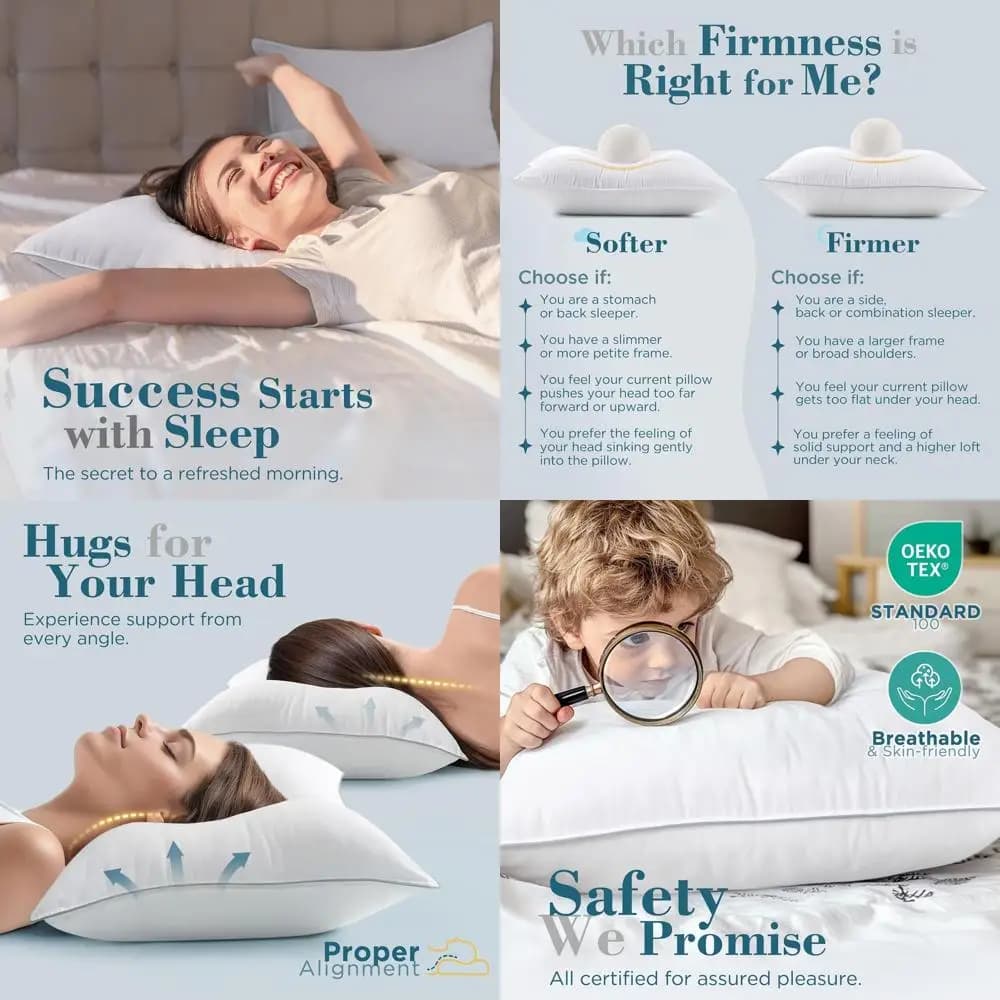 Queen Size Bearing Set, 2 Pieces, Luxurious Hotel Style Feather Alternative for All Rest Positions, Rigid Support