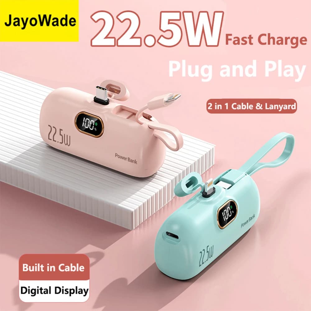 Display digitale Piccolo nuovo caricabatterie rapido Mini Power Bank da 5000 mAh per iPhone Huawei Xiaomi Samsung Batteria PowerBank Cavo integrato