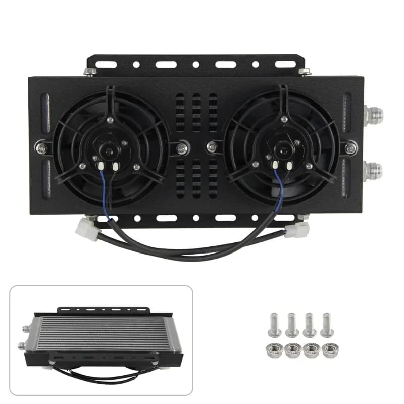 Nero/Argento Barra di flusso universale a croce singola/doppia passante e piastra Radiatore olio medio durevole + Kit in alluminio per ventilatore elettrico Bis- 2×5.5"