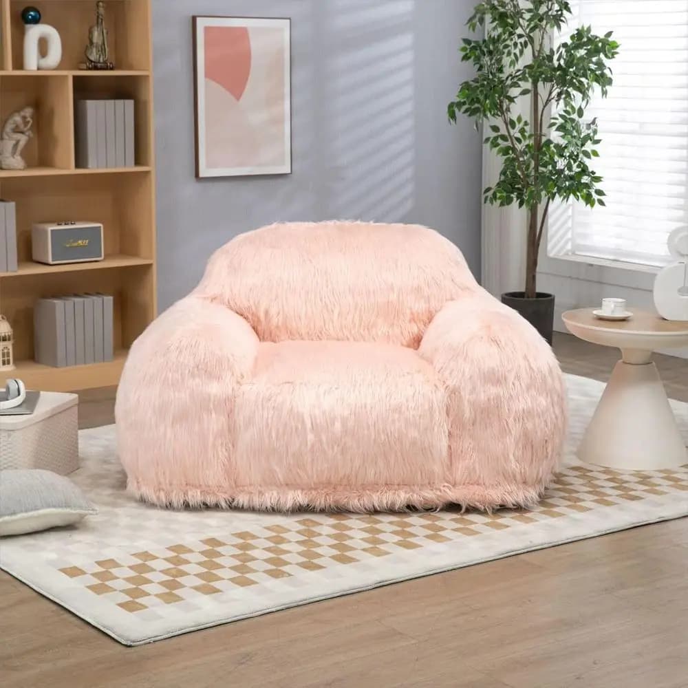 Poltrona Sacco Rosa con Braccioli per Soggiorno, Camera da Letto o Sala Giochi - Comodo Divano Pigro per Adulti