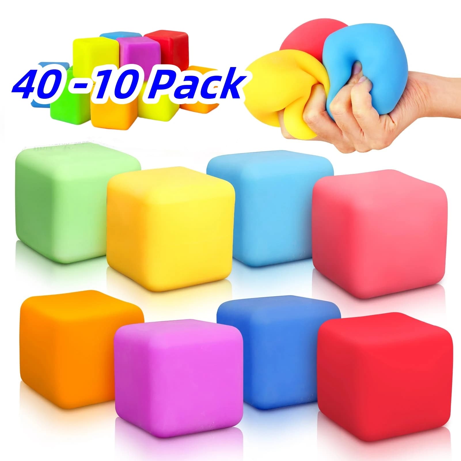 Confezione da 40-10 Giocattoli Squishy Antistress per Bambini, Cubi Sensoriali Estensibili per Alleviare l'Ansia