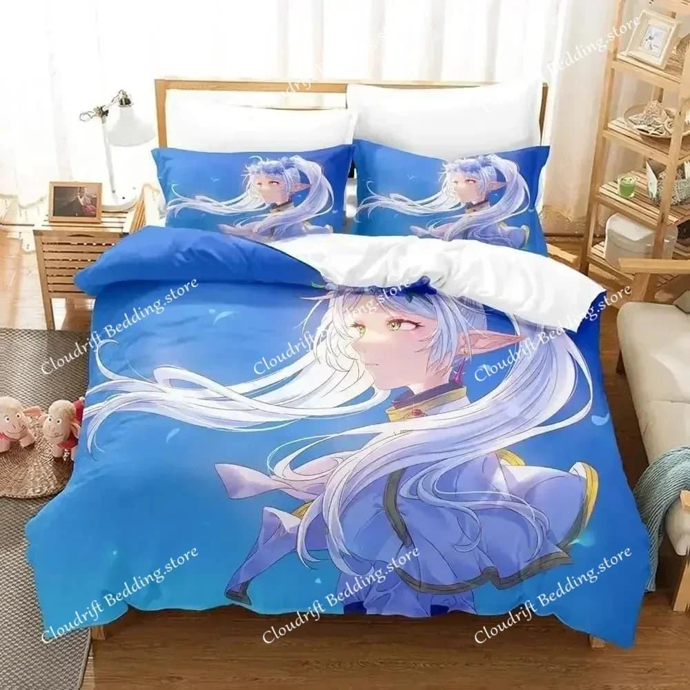 New set of Frieren bed linen, single bed set, queen size, king size, for adults and children, 3D print duvet set, anime bedding set.