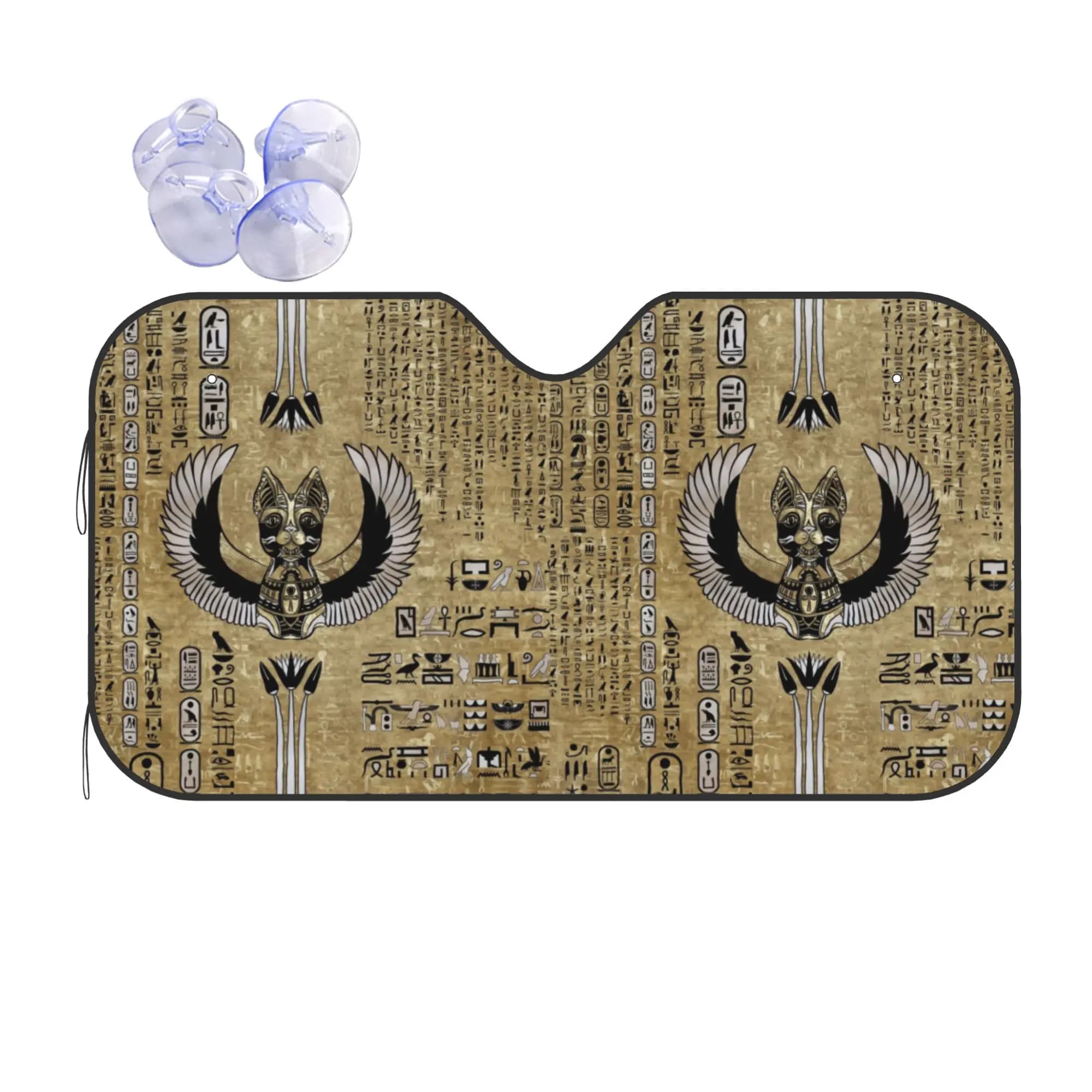 Car Front Windshield Sun Visor Hieroglyphs Bastet UV Protection Car Sun Shade Egyptian Goddess Covers Car Solar Protection