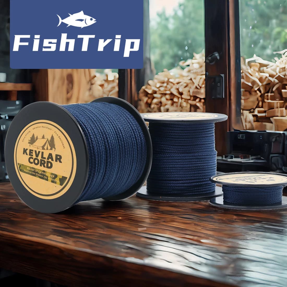 FishTrip Corda intrecciata in Kevlar Corda di sopravvivenza leggera e resistente all'abrasione blu ltra-forte per amaca tattica da campeggio