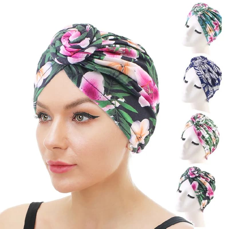 Nuove donne Fiore Musulmano Turbante Cofano Twist Nodo Cappello Indiano Signore Chemio Cancro Cap Bandane Testa Sciarpa interna hijab per berretto