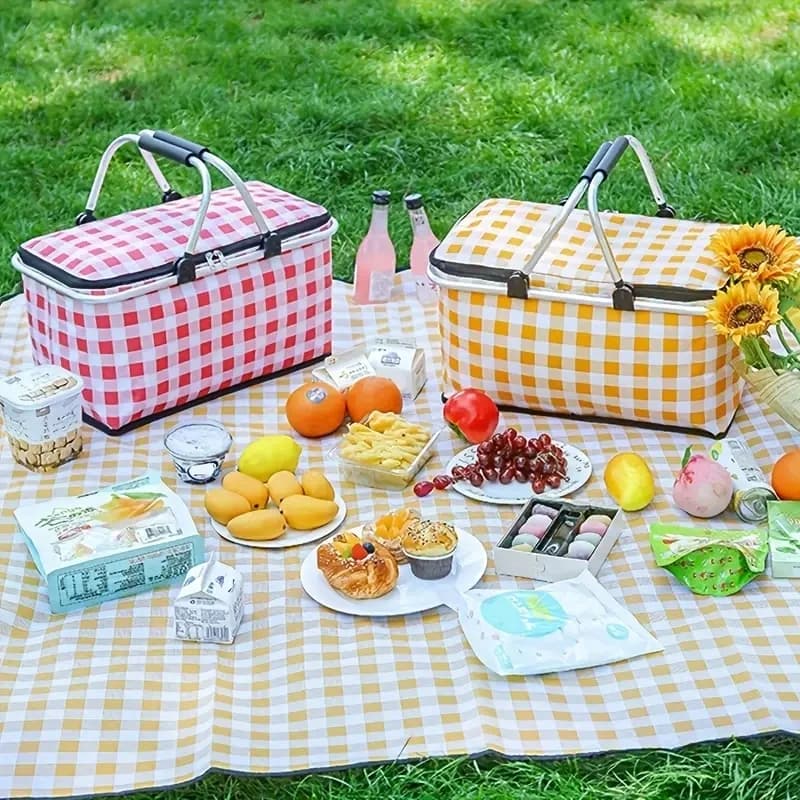 Large Capacity Insulated Picnic Basket - Portable Aluminum Bag, Foldable and Loss-proof For Barbecue, Camping and Travel