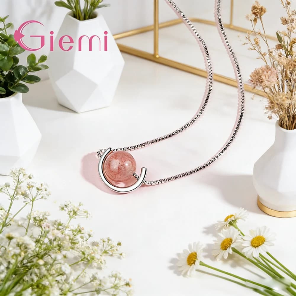 Nuova Collezione di Gioielli da Festa per Donne e Ragazze, Collana in Argento Sterling 925 con Cristallo Rosa Rotondo AAA, Regalo di Compleanno