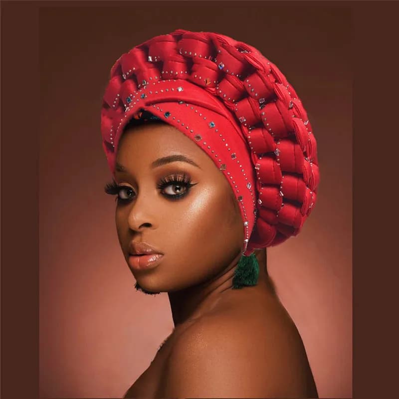 africano pronto da indossare Autogele Headtie Glitter Diamanti Berretto turbante da donna