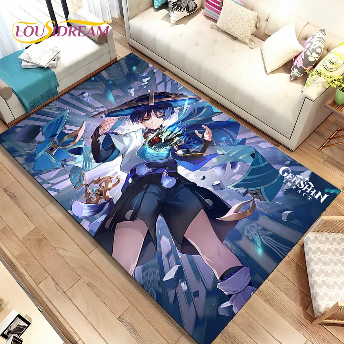 Genshin Impact Cartoon Game Area Tappeto, Tappeto per la casa Soggiorno Camera da letto Divano Zerbino Decorazione della cucina, Tappetino antiscivolo per bambini