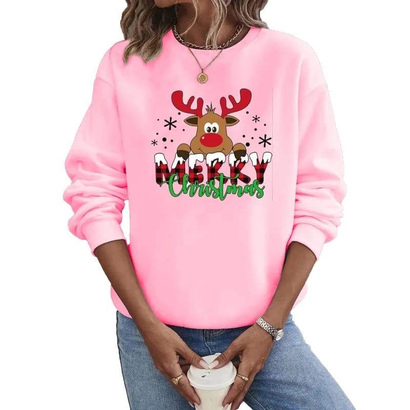 Felpa con cappuccio girocollo europea e americana New Christmas Deer Letter Print Felpe estetiche Streetwear Abbigliamento donna