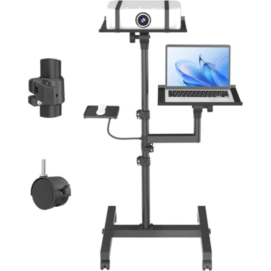 Supporto Mobile per Proiettore a 2 Ripiani, Supporto per Laptop Regolabile in Altezza fino a 47 Pollici, Podio con Vassoio Ventilato, Resistente