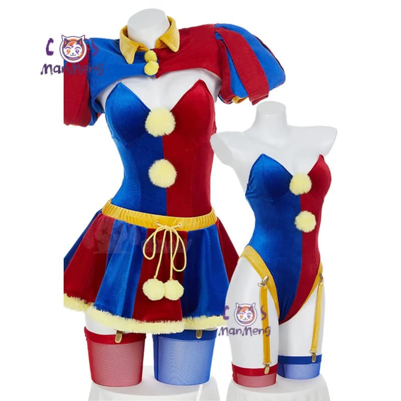 Anime Incredible Joker Girl Circus Digital Pomni Costume Cosplay Game Circus Jumpsuit Hat Socks Coat Halloween Women's Dress
