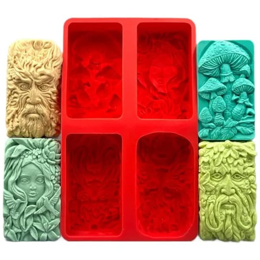 Celtic Green MAN Silicone Mold 4 Designs with Mushroom, Green Lady for SOAP Making, Candle, Resin, Plaster