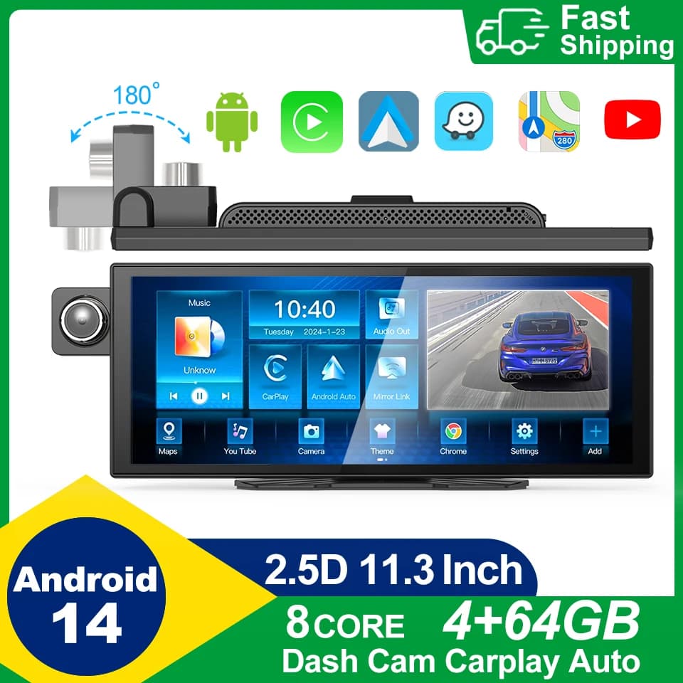 11.3 pollici Android 14 Car dvr Recorde DashCam Carplay 8Core Autoradio Wireless Android Auto Cruscotto Lettore video multimediale GPS