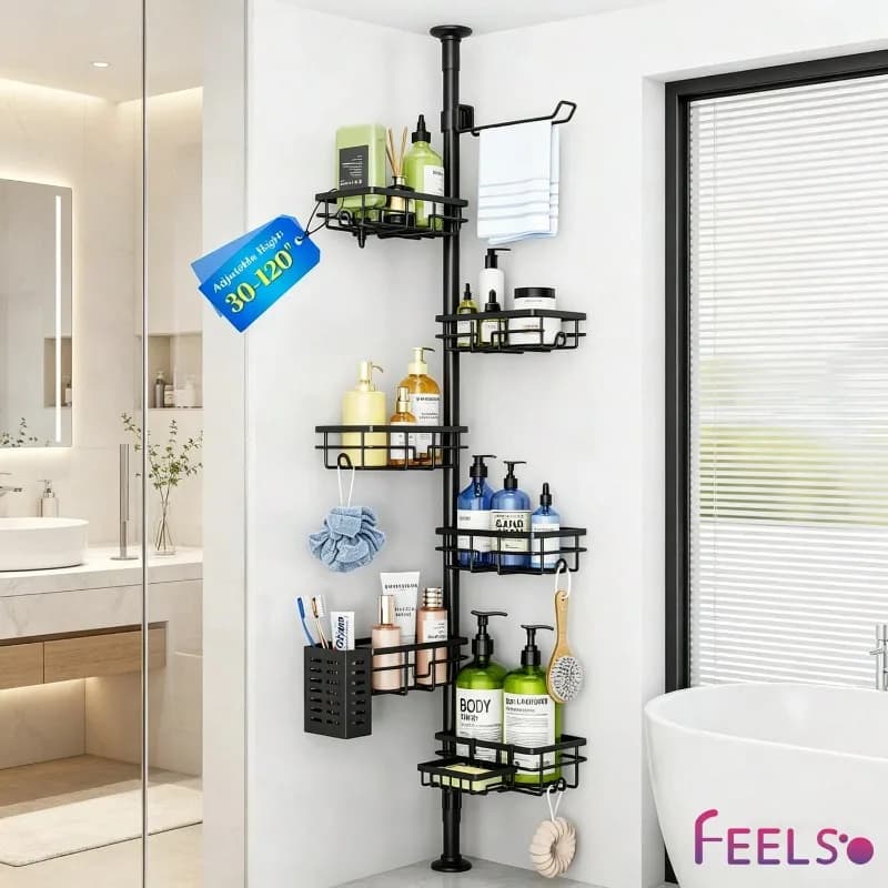 Home & Garden Corner Shower Caddy Tension Pole, Adjustable 30-120 Inch Bathroom Organizer Storage, Rustproof 6-Tier Shower Corner Shelves, Towel Rack, Toothbrush Holder, Soap Dish Organizers
