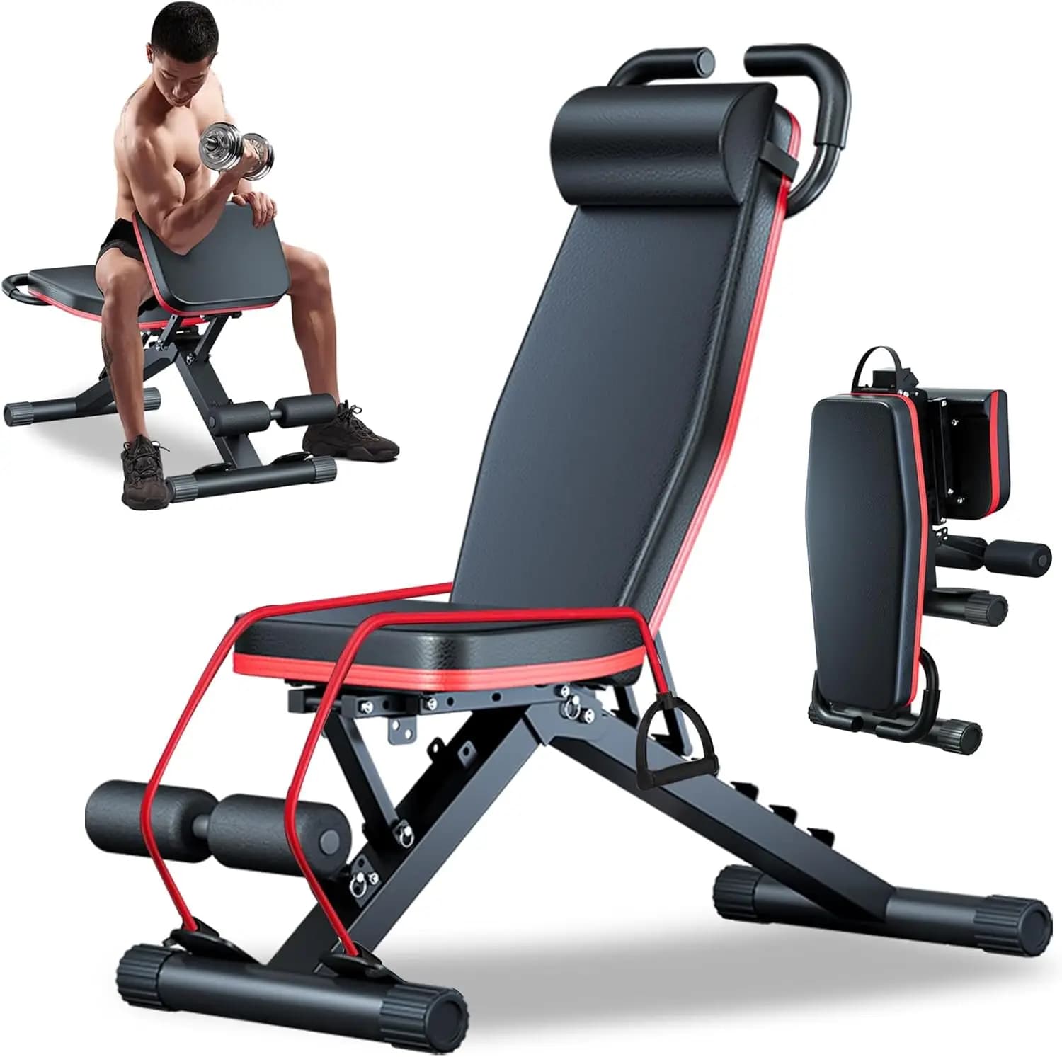 Commercial gym bench, flat, durable, adjustable, with handlebars, multifunctional fitness equipment