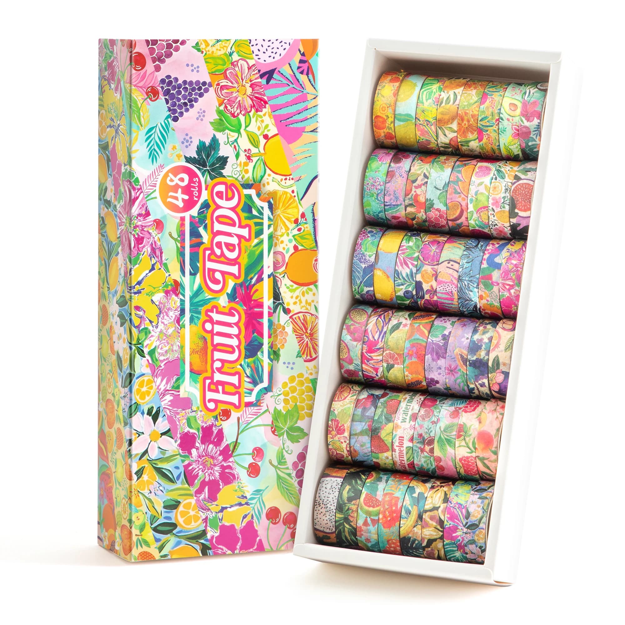 48 Rolls Colorful Fruit Theme Washi Tape Set, Writable Decorative Tapes for Scrapbooking, Gift for Women Adult