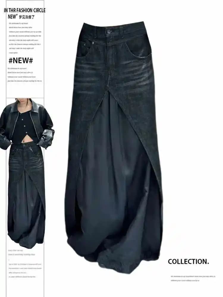 Autunno Inverno Donna Goblin Core Dark Academia Y2k Denim Maxi Gonna Patchwork Harajuku Giapponese Grunge 2000s Cyber Punk E-girl
