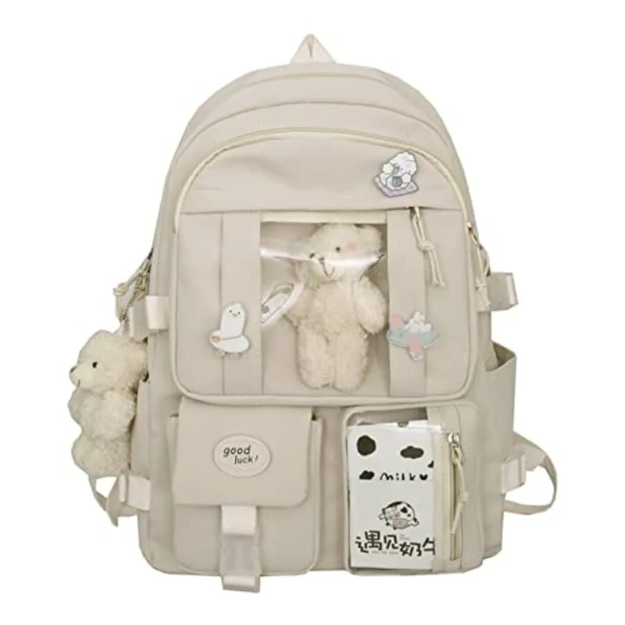 Zaino scolastico Kawaii per ragazze, carino zaino estetico con spille e accessori