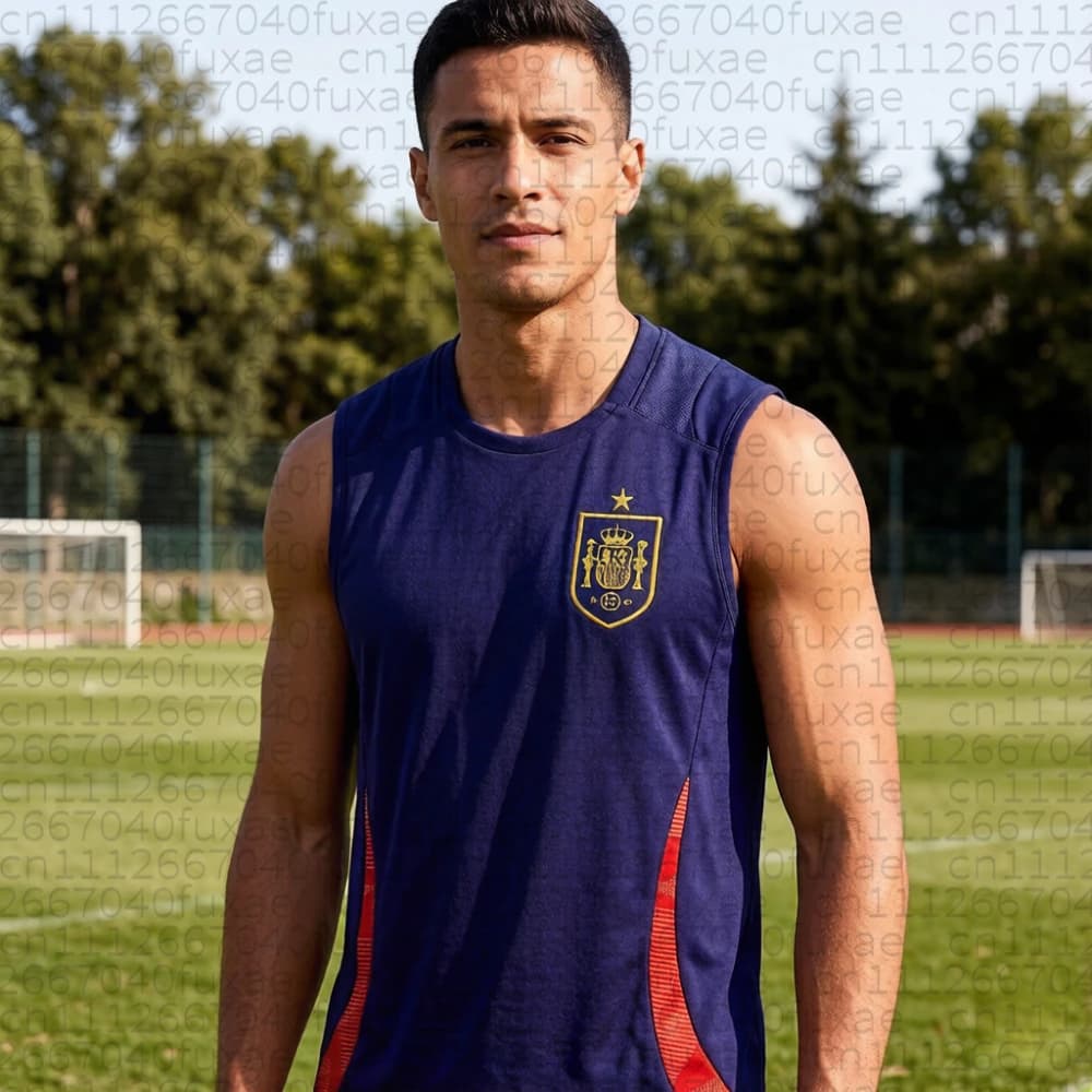 Maglia da allenamento della nazionale spagnola 2026, casual, senza maniche, per riscaldamento pre-partita, abbigliamento sportivo coordinato per la famiglia