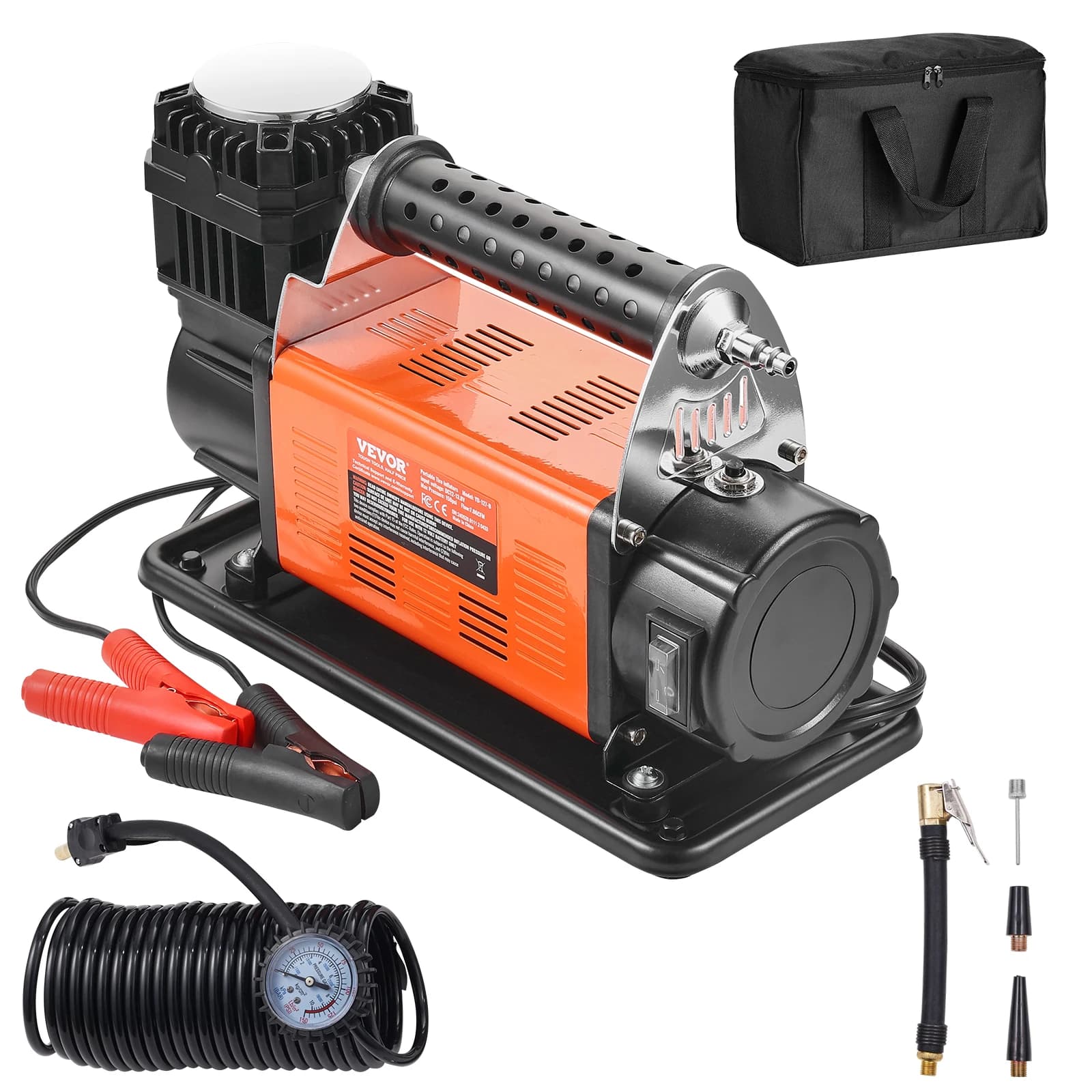 VEVOR 12V Portable Tire Inflator 7.06CFM Heavy Duty Air Compressor 150PSI Offroad Air Pump with Adapters for Car SUV RV Truck
