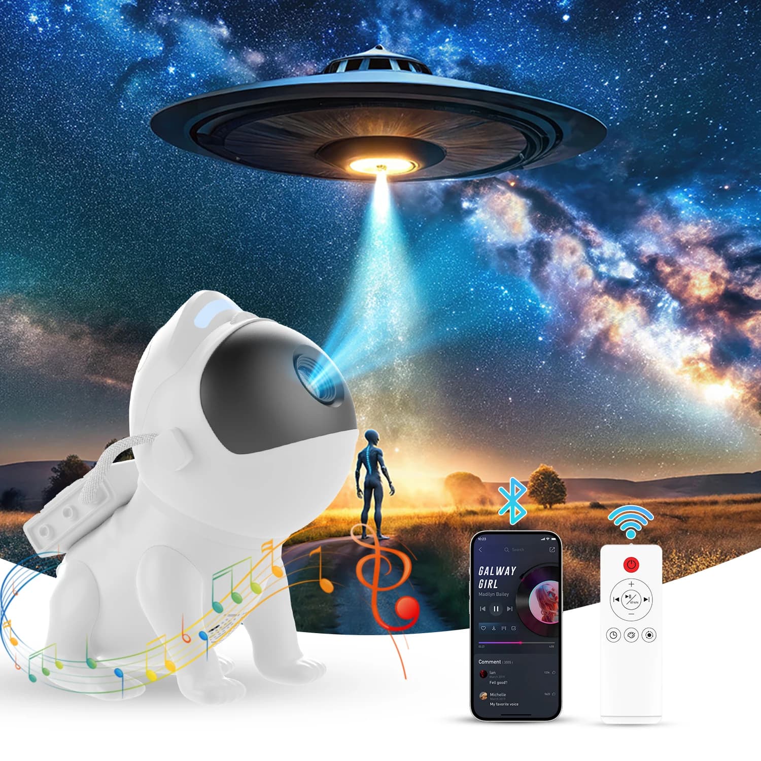 Proiettore stellare 4K HD Proiettore luce notturna Space Dog Galaxy con telecomando e funzione Bluetooth adatto per l'uso in camera
