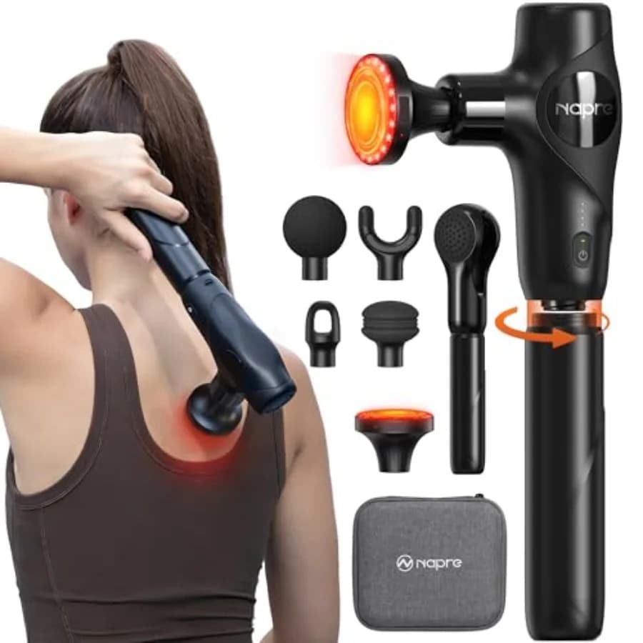 Pistola per Massaggio 3-in-1 Staccabile con Funzione Calore, Mini Pistola per Massaggio Profondo con Manico Estensibile, Massaggiatore Muscolare Portatile a Percussione