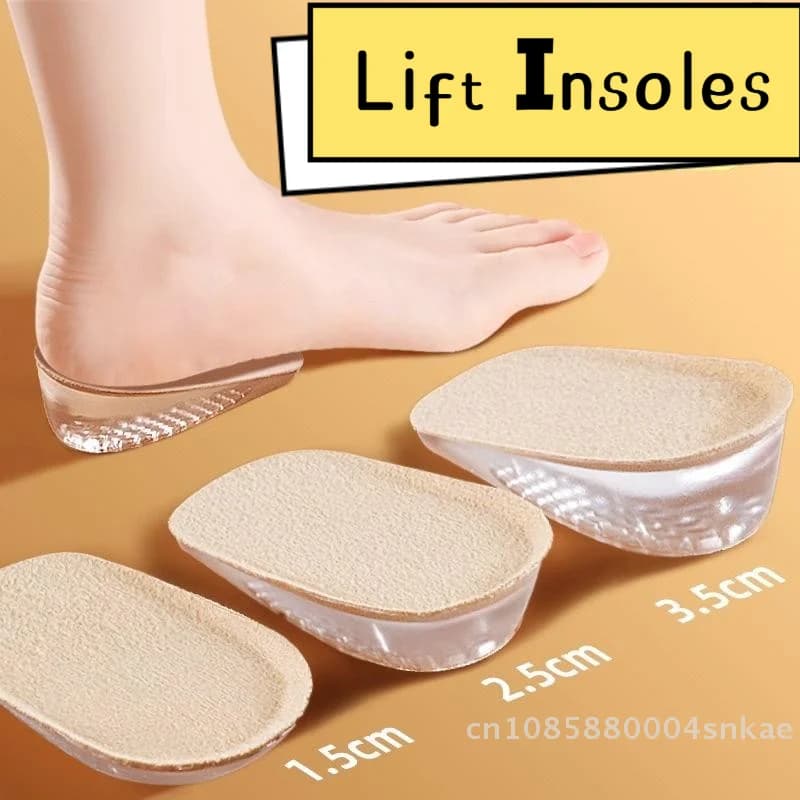 Solette in silicone per aumento di altezza, solette invisibili per stivali da ginnastica. Cuscinetto flessibile per sollevamento tallone con supporto per arco plantare