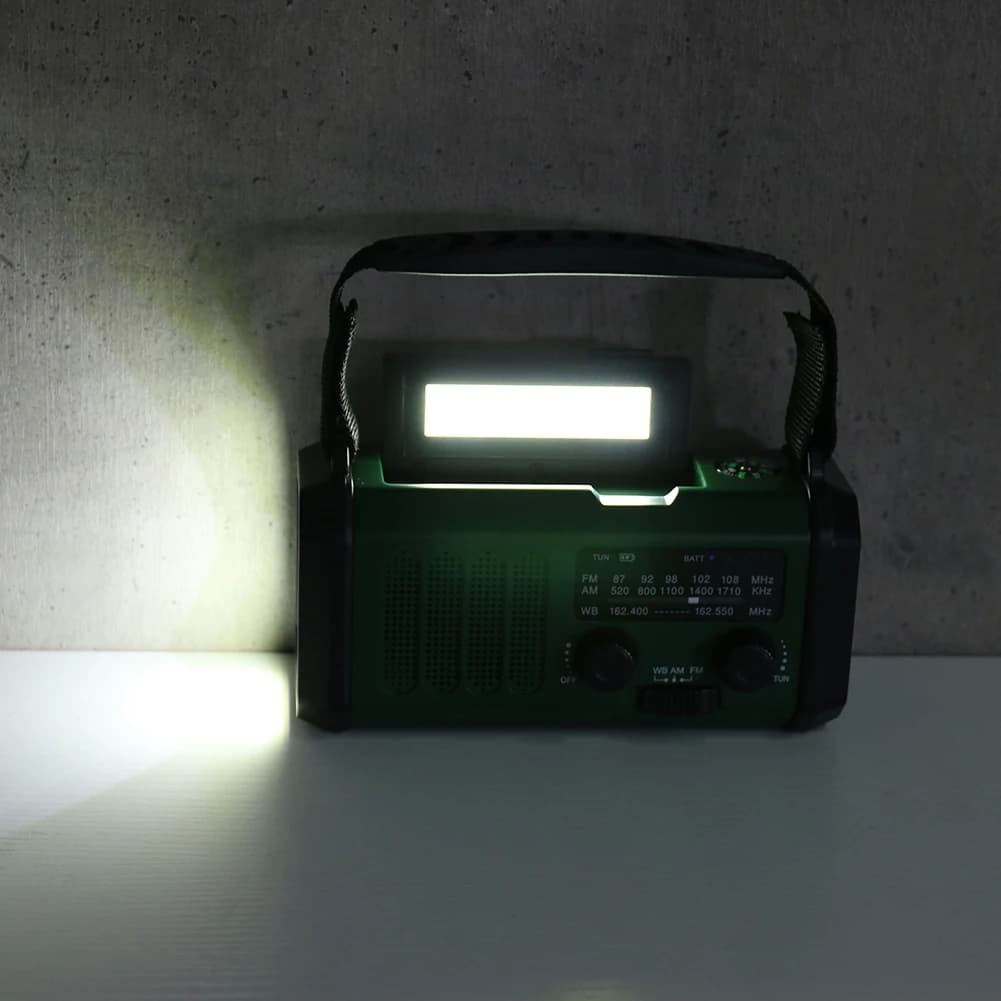 Radio di Emergenza Portatile AM/FM con Carica Solare e Manovella, Radio Meteo con Torcia LED e Power Bank