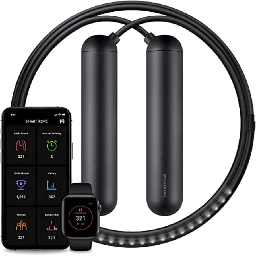 Corda per Saltare Intelligente con LED Integrati per il Fitness Tracking con Visualizzazione Dati in Tempo Reale in Aria Libera Nera
