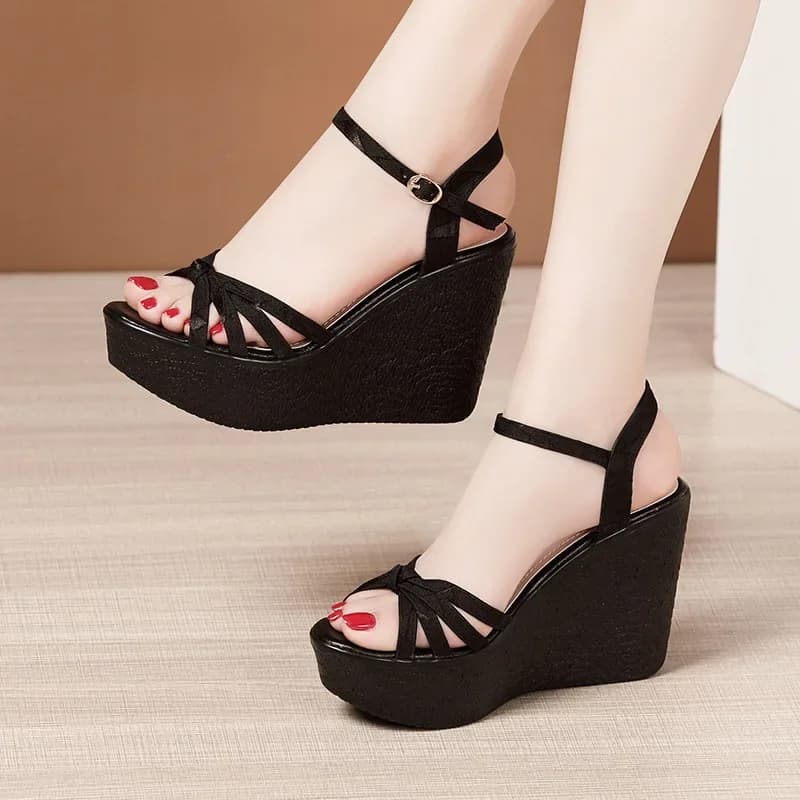 Sandali con Zeppa Plus Size 32-43 da Donna, Scarpe Estive 2026 Verde Fresco, Sandali con Tacco Alto da Donna per Ufficio, Feste e Spiaggia