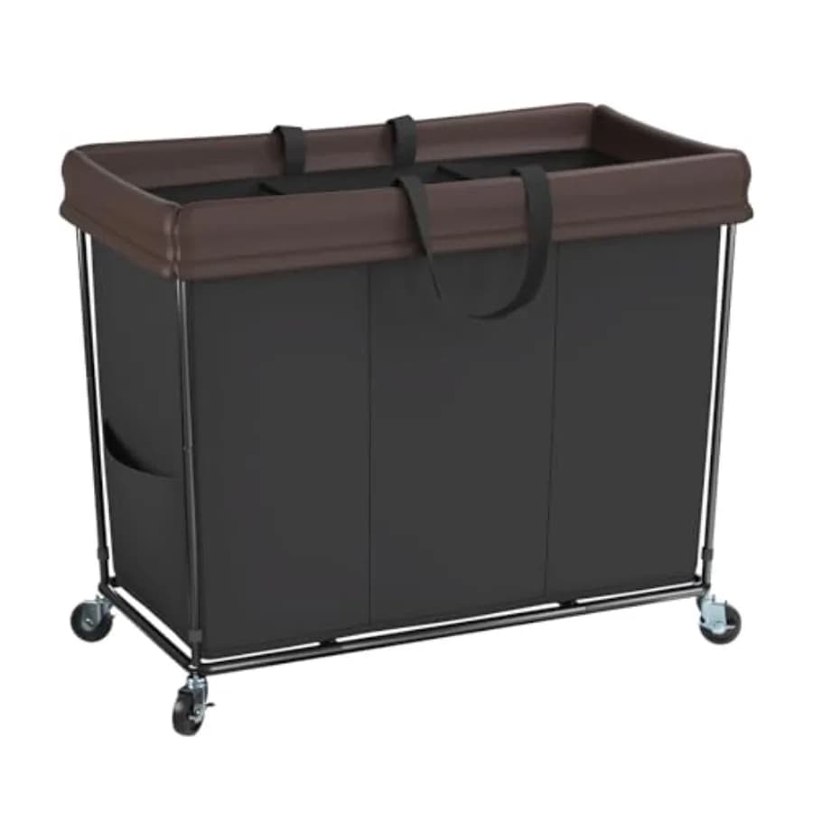 Cesto Portabiancheria con Ruote a 3 Scomparti, Grande Cesto Portabiancheria su Ruote, Carrello Portabiancheria per Lavanderia, Camera da Letto, Bagno