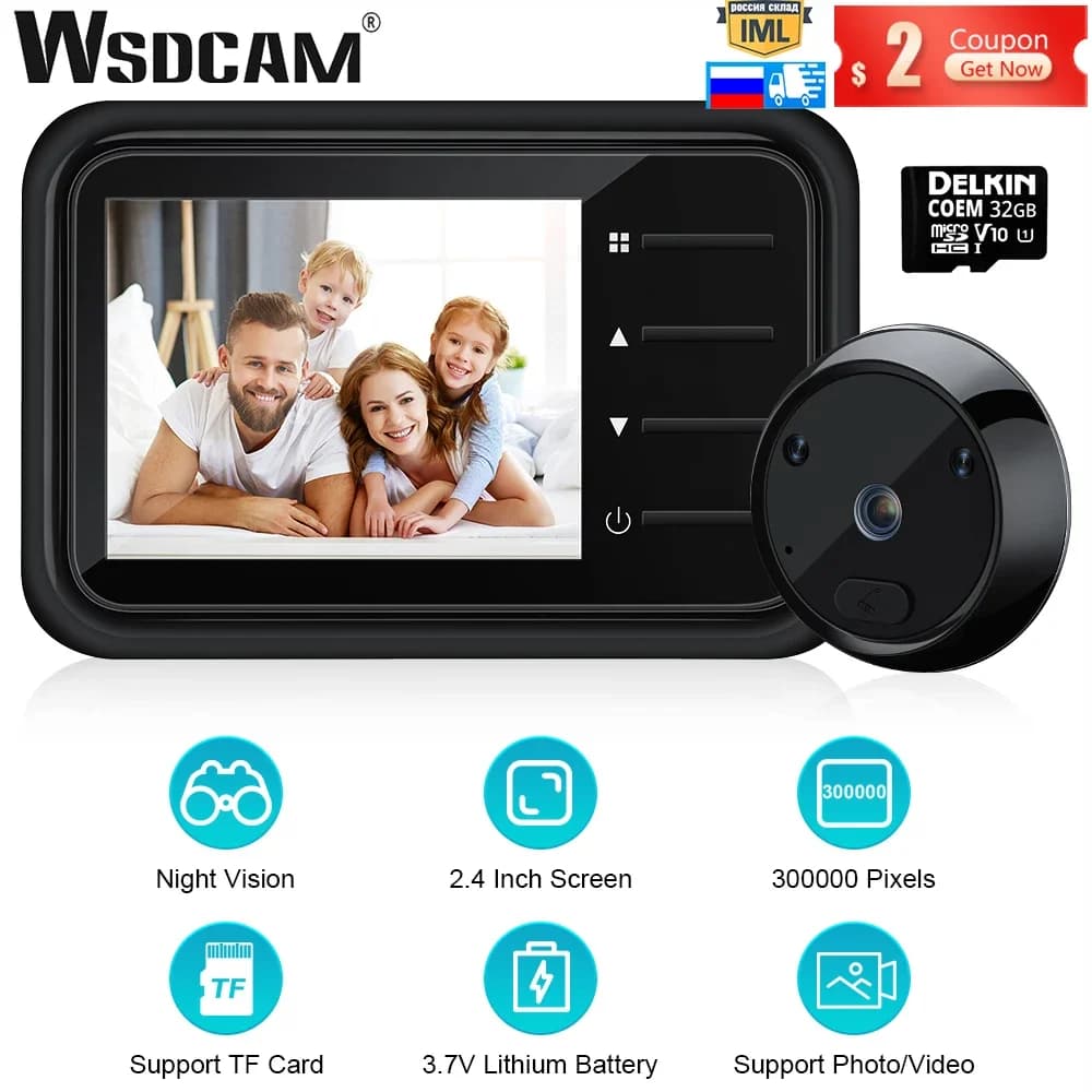 Telecamera spioncino per porta LCD da 2,4 pollici Visione notturna IR Video Eye Campanello per porta Campanello visivo Telecamera di protezione di sicurezza
