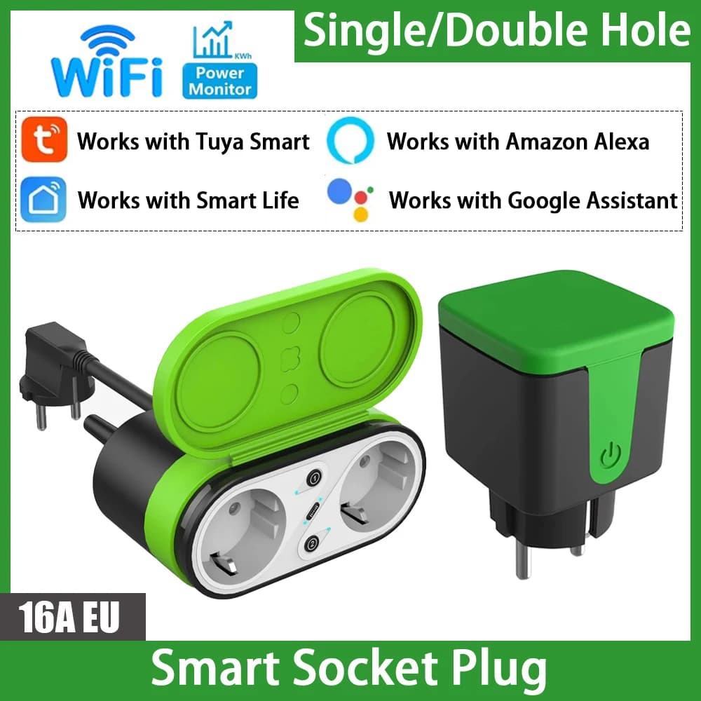 Presa Intelligente EU Impermeabile WiFi 2.4G, Presa Elettrica da Esterno con Monitoraggio Remoto Wireless, Tipo Singola/Doppia