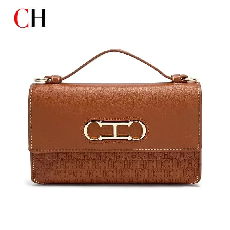 Borsa in Pelle Premium CH con Monogramma in Rilievo, Chiusura Metallica, Manico Portatile, Silhouette Strutturata, Ideale per Ufficio ed Eventi Serali