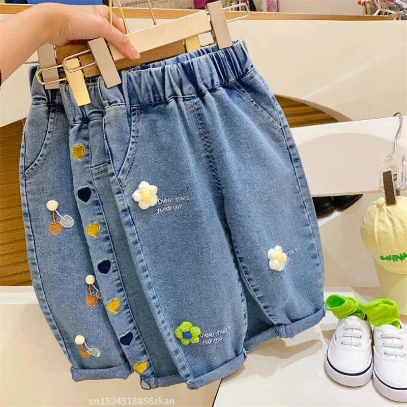 Jeans per ragazza di fiori ricamati Jeans per bambini per neonato Pantaloni per ragazza Pantaloni a gamba larga Daduhey Pantaloni Harem Pantaloni per vestiti