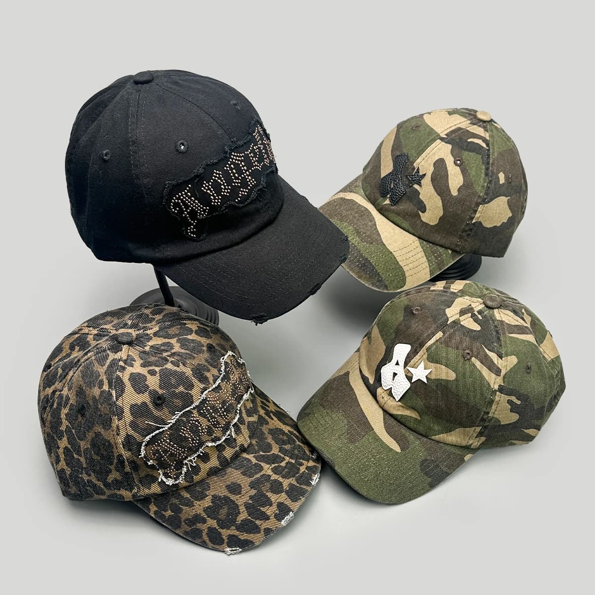Cappelli da Baseball con Lettere Camouflage e Patch, Nuovi Cappellini da Sole Unisex con Stampa Leopardata, Versatili e alla Moda